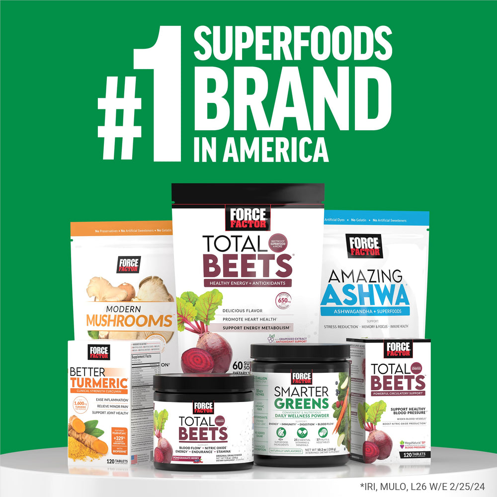 Force Factor Smarter Greens icon emphasizes probiotics and antioxidants supporting gut health.