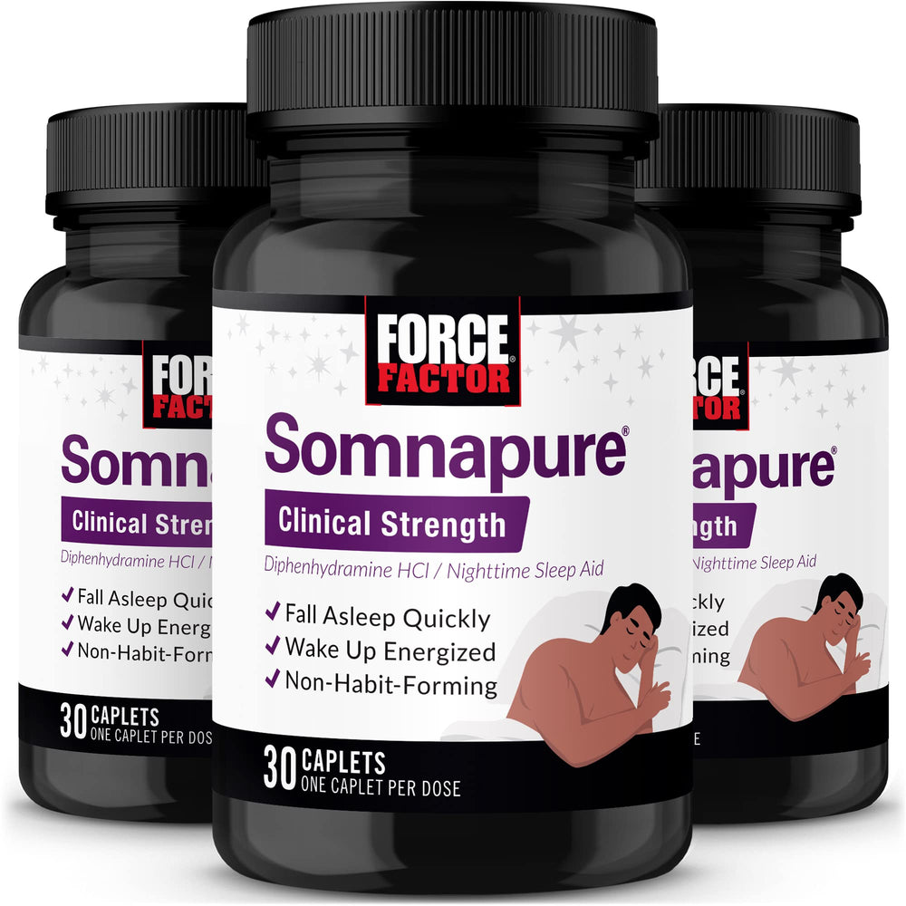 Force Factor Somnapure Clinical Strength bottle label promotes sleep support.