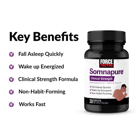 Force Factor Somnapure Clinical Strength 3-pack on nightstand signals easy nightly use.
