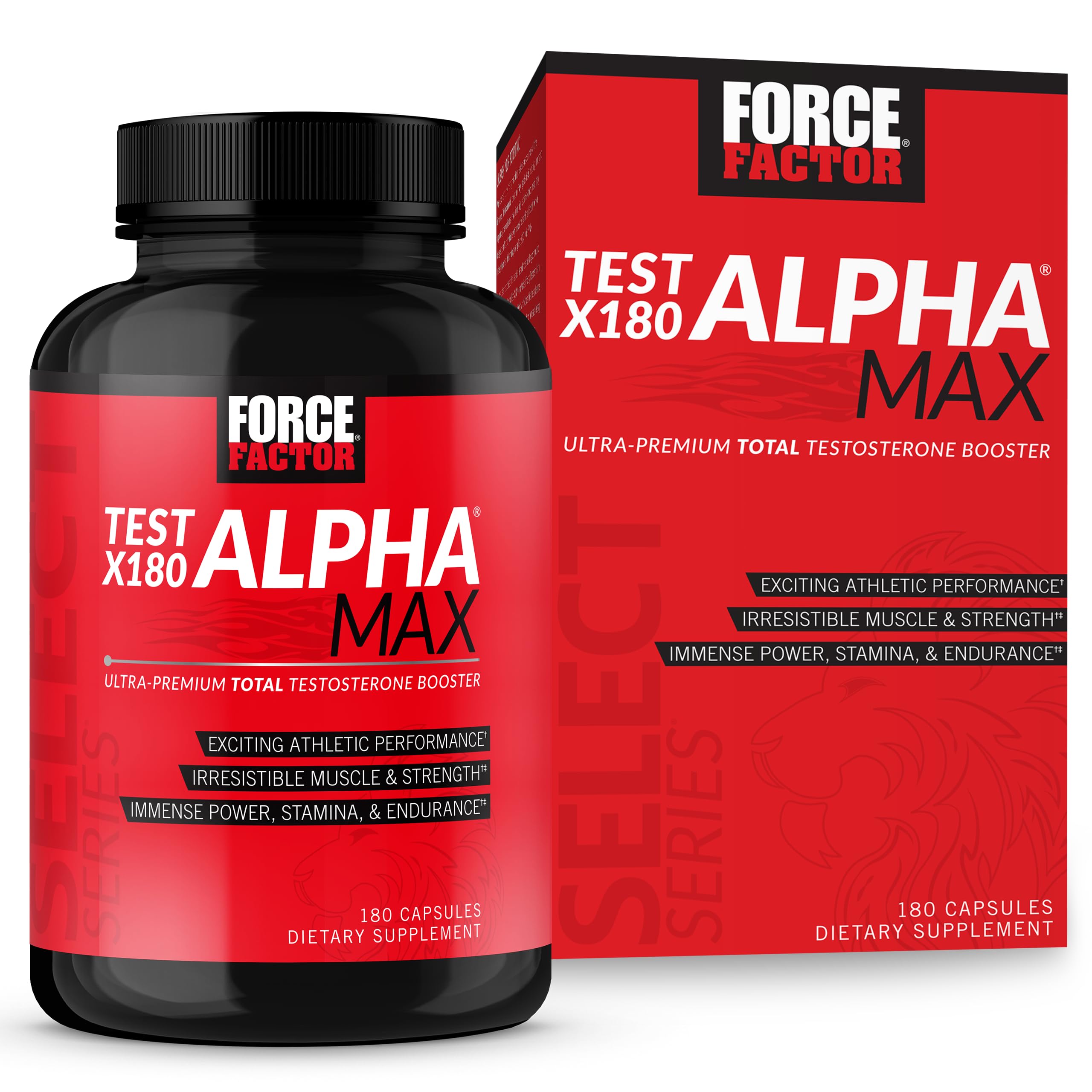 Force Factor Test X180 Alpha Max bottle – premium packaging for easy daily use.