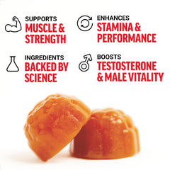 Force Factor Test X180 gummies berry punch close-up highlighting tasty, convenient masculine nourishment.