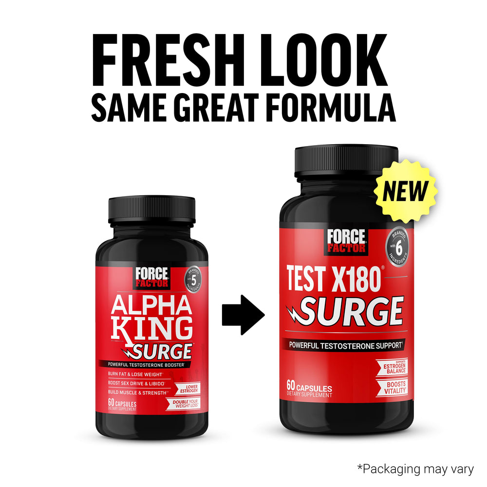 Force Factor Test X180 Surge capsules closeup ready for daily use.