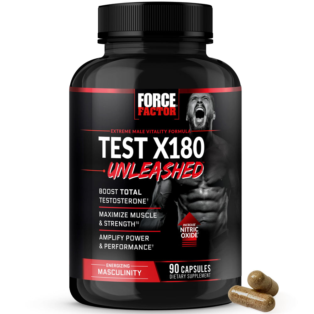 Force Factor Test X180 Unleashed bottle front for daily vitality support.