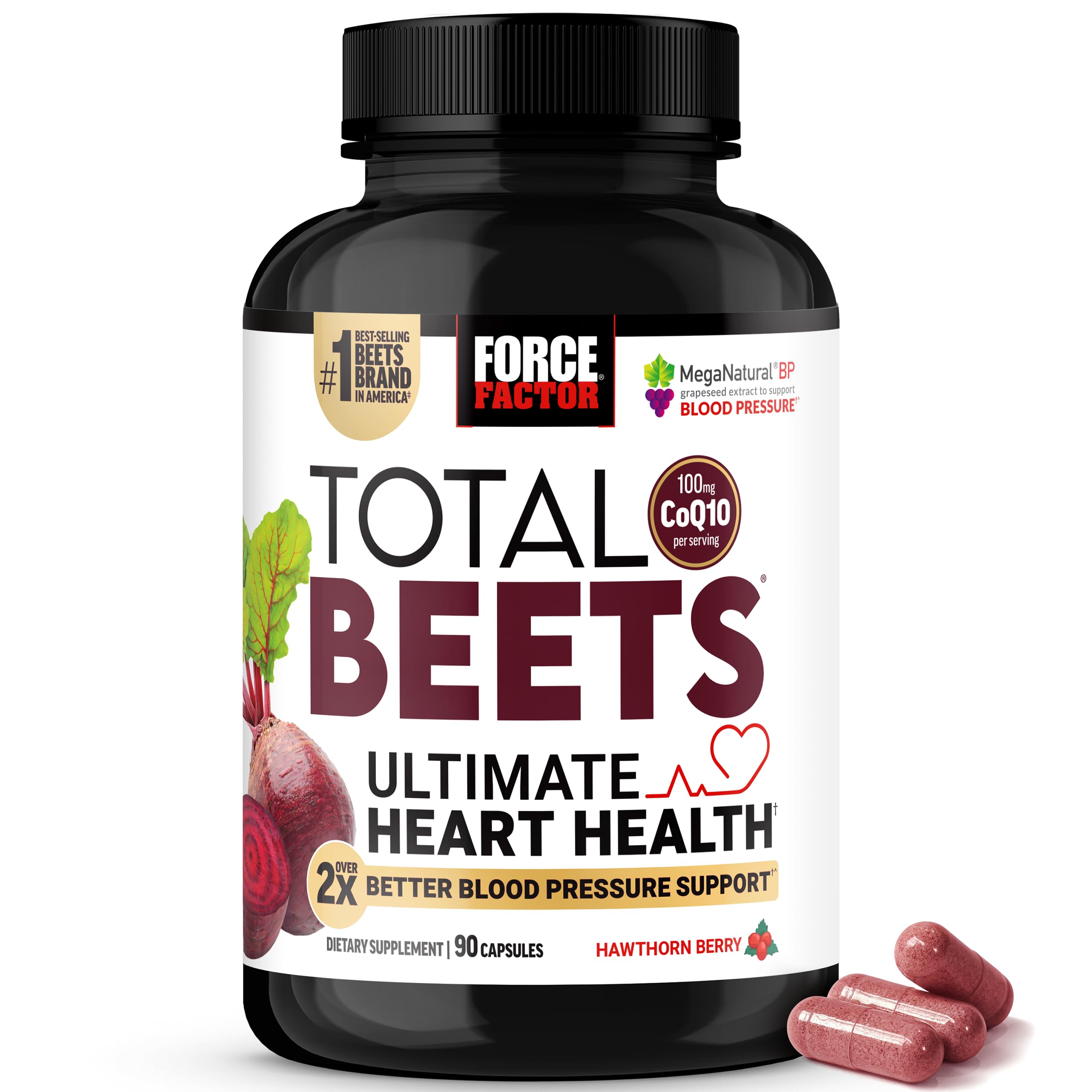Force Factor Total Beets bottle front shows heart health ingredients
