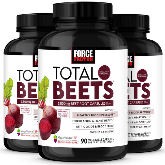 Force Factor Total Beets bottle front shows 270 capsules for daily circulation support.