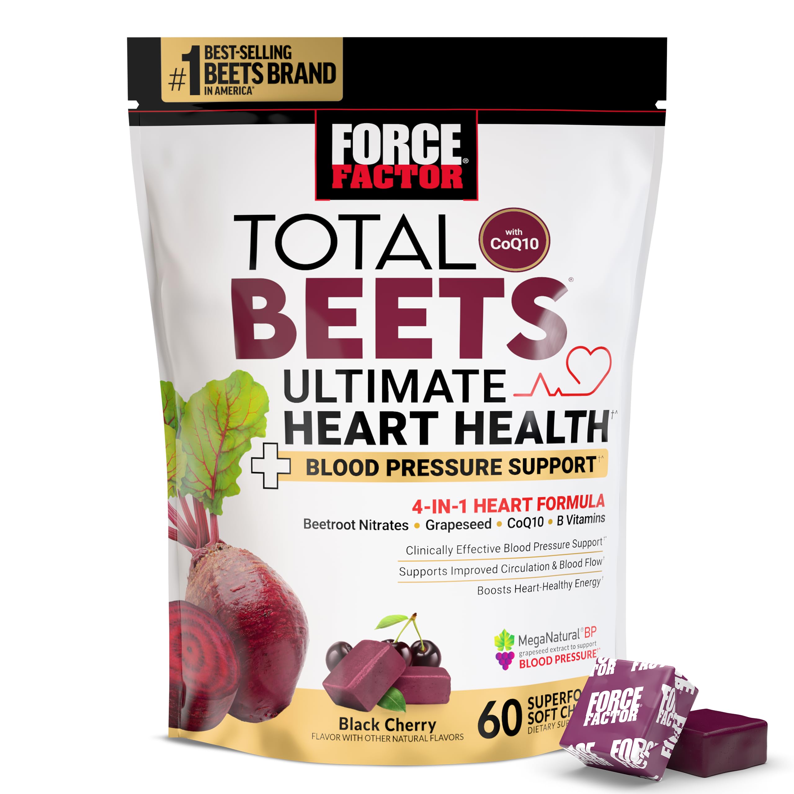 Force Factor Total Beets bottle label highlights heart health support.