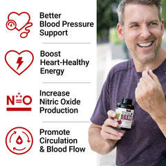 Close-up of Force Factor Total Beets capsules with beet root powder and hawthorn berry.