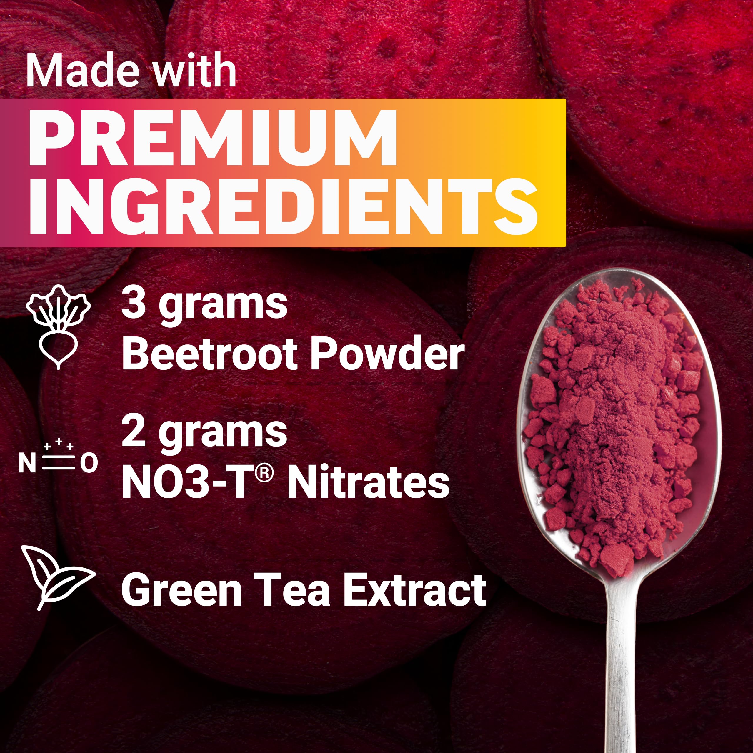 Force Factor Total Beets Energy Powder dissolved in water highlighting pomegranate berry flavor.