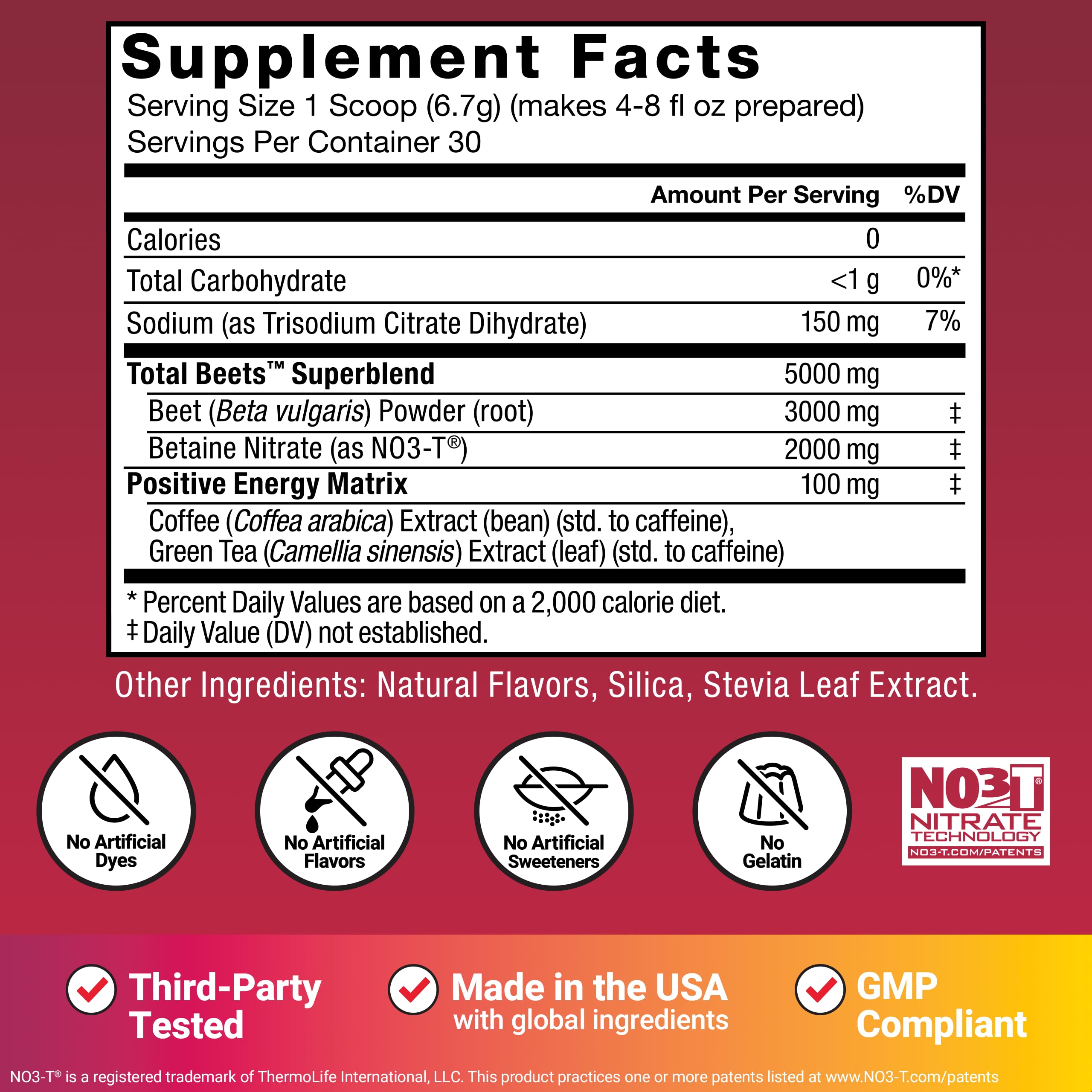 Force Factor Total Beets Energy Powder with pomegranate berry flavor close-up.