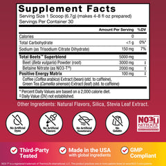 Force Factor Total Beets Energy Powder with pomegranate berry flavor close-up.