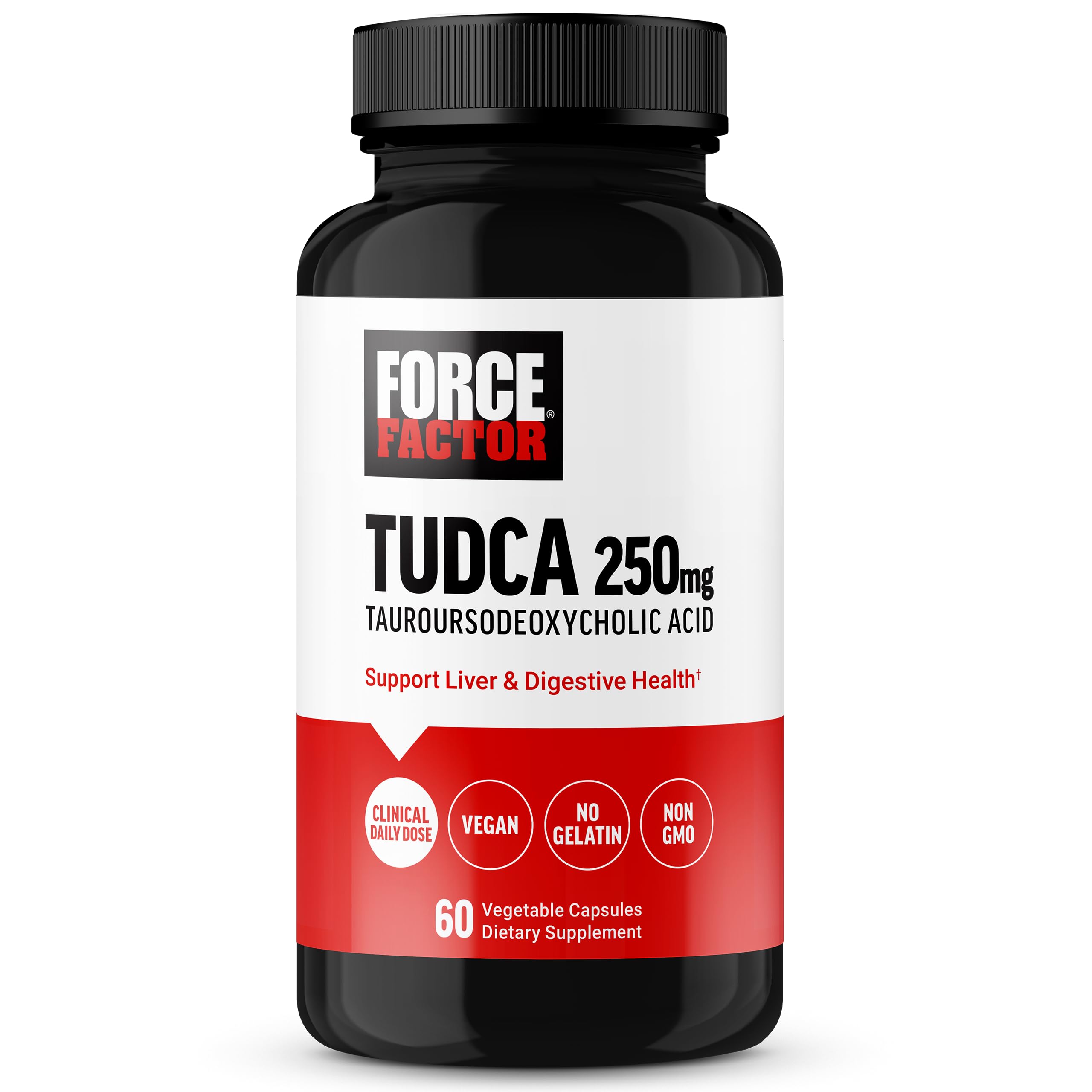 Force Factor TUDCA bottle front highlights a premium liver support formula.
