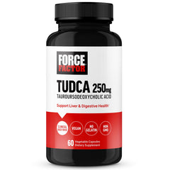 Force Factor TUDCA bottle front highlights a premium liver support formula.