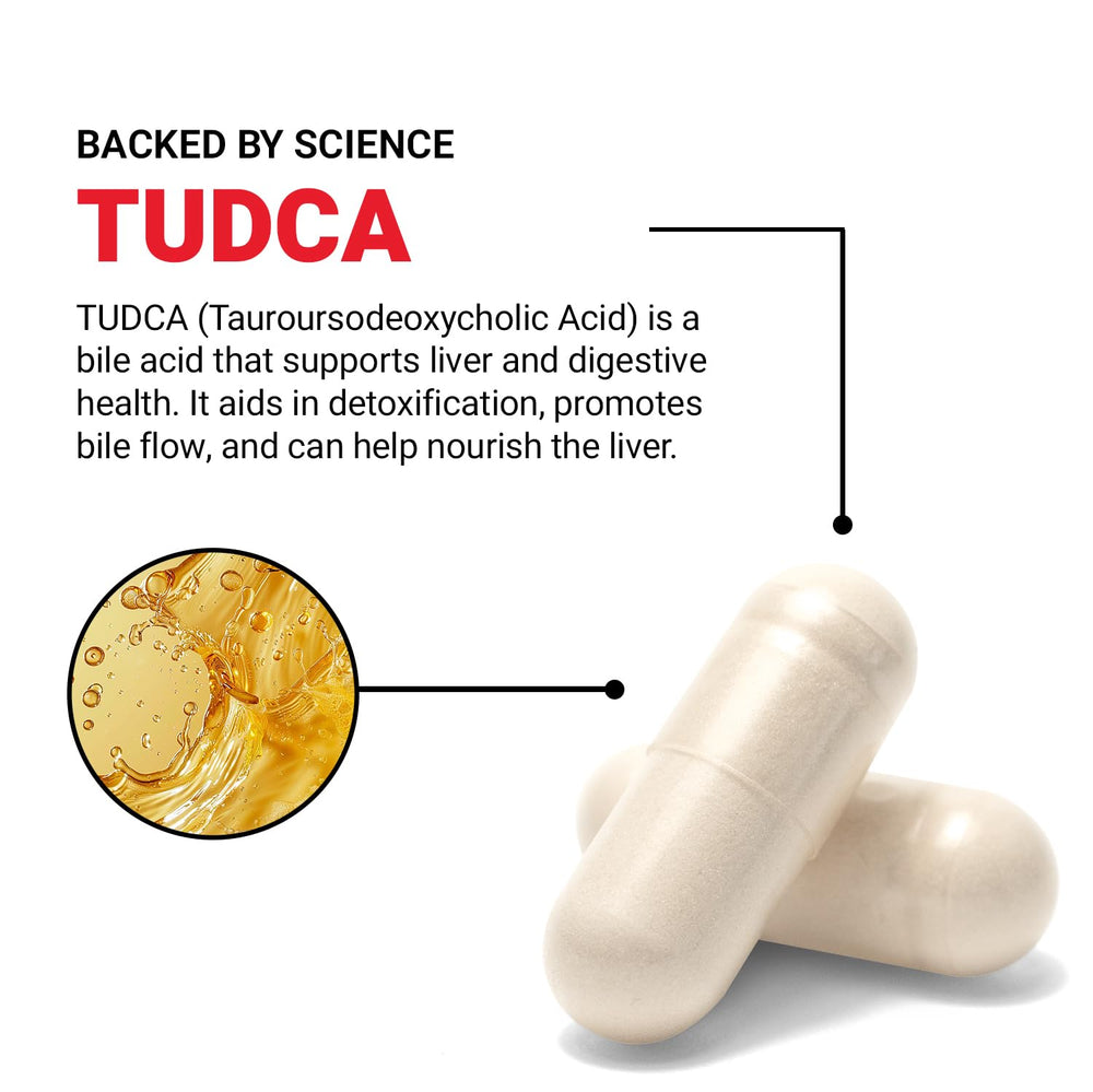 Pouring Force Factor TUDCA bottle suggests simple daily supplementation.