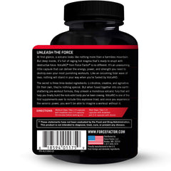 Label detail on Force Factor Volcano emphasizing the three key ingredients.