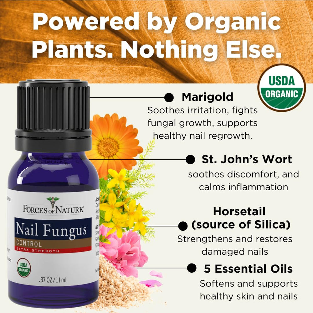 Forces of Nature Calendula ingredient closeup highlights antioxidant-rich nail support