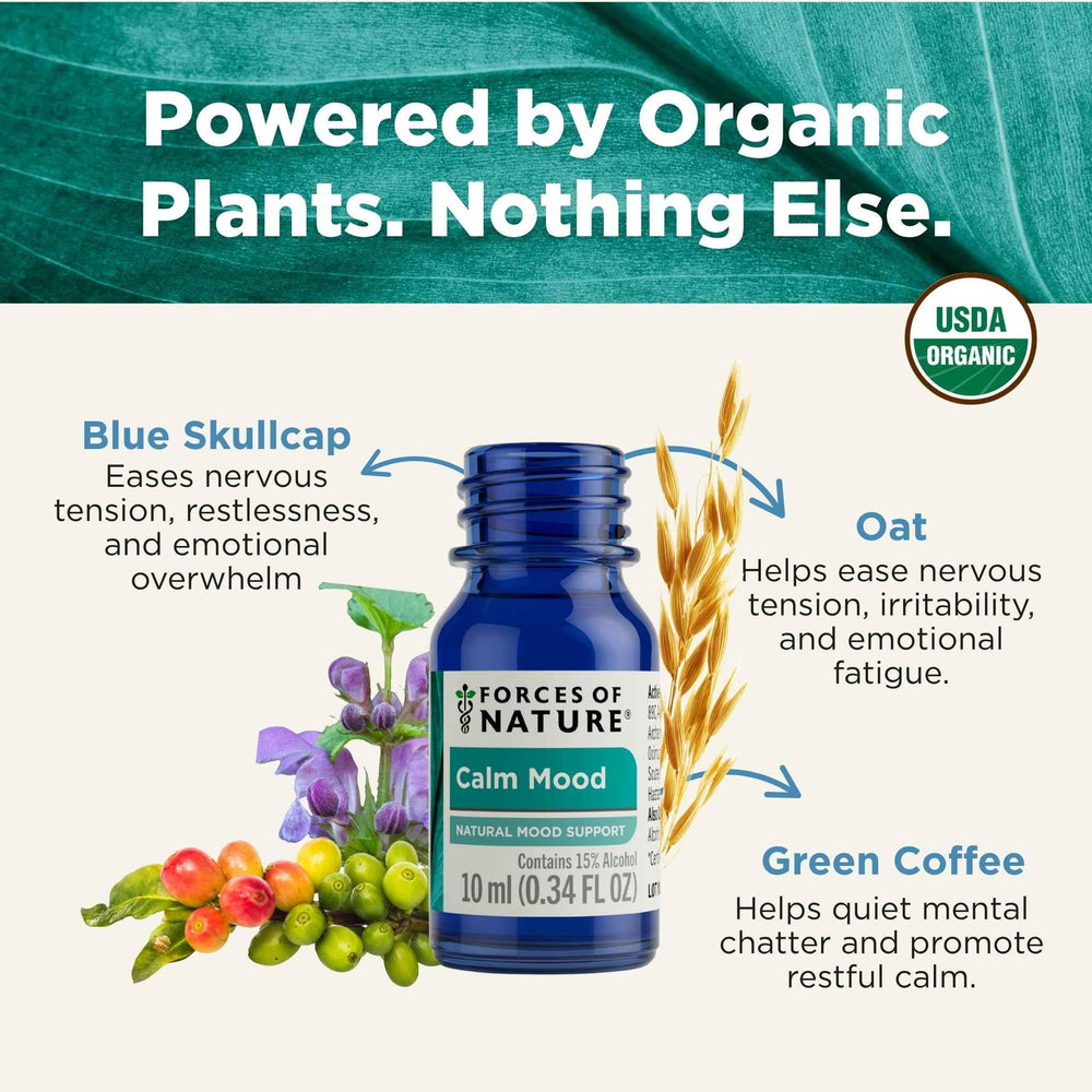 Forces of Nature Calm Mood ingredients label showing organic components