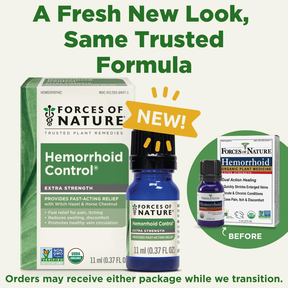 Forces of Nature packaging box highlighting organic formulation and care.