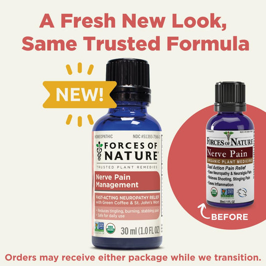 Forces of Nature Nerve Pain Relief application area shows targeted spot treatment for shooting pains