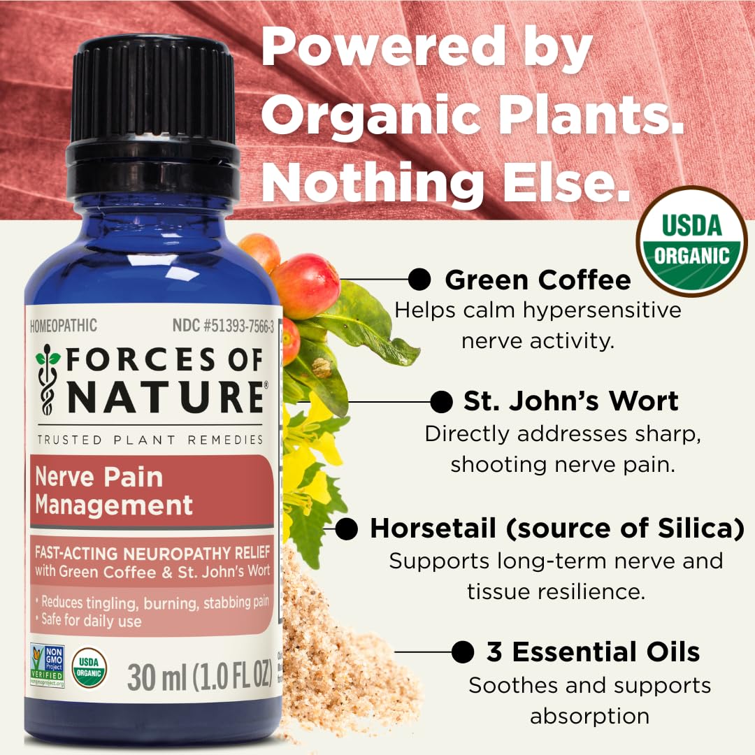 Forces of Nature Nerve Pain Relief ingredients visual features Coffea and lavender blend