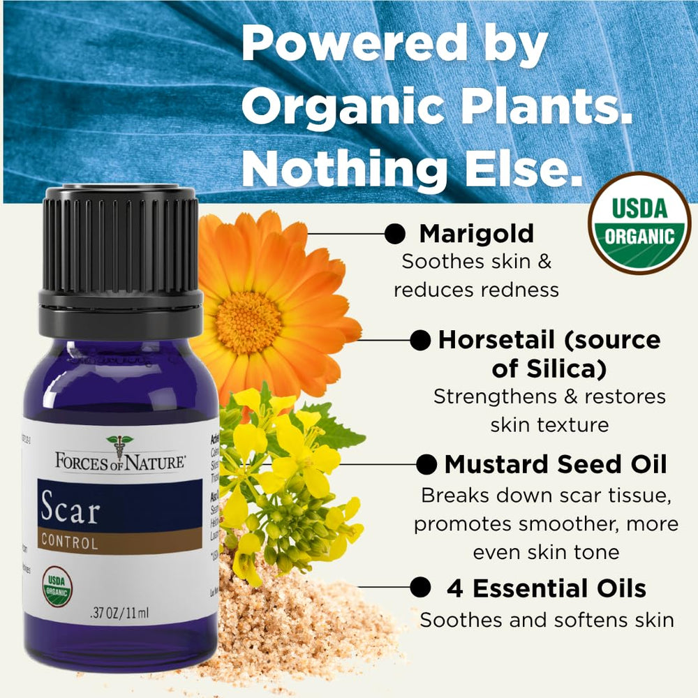Forces of Nature Scar Control calendula ingredient focus provides anti-inflammatory benefits for skin comfort