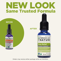 Forces of Nature Sinus Relief under tongue drops ready for on-the-go use.