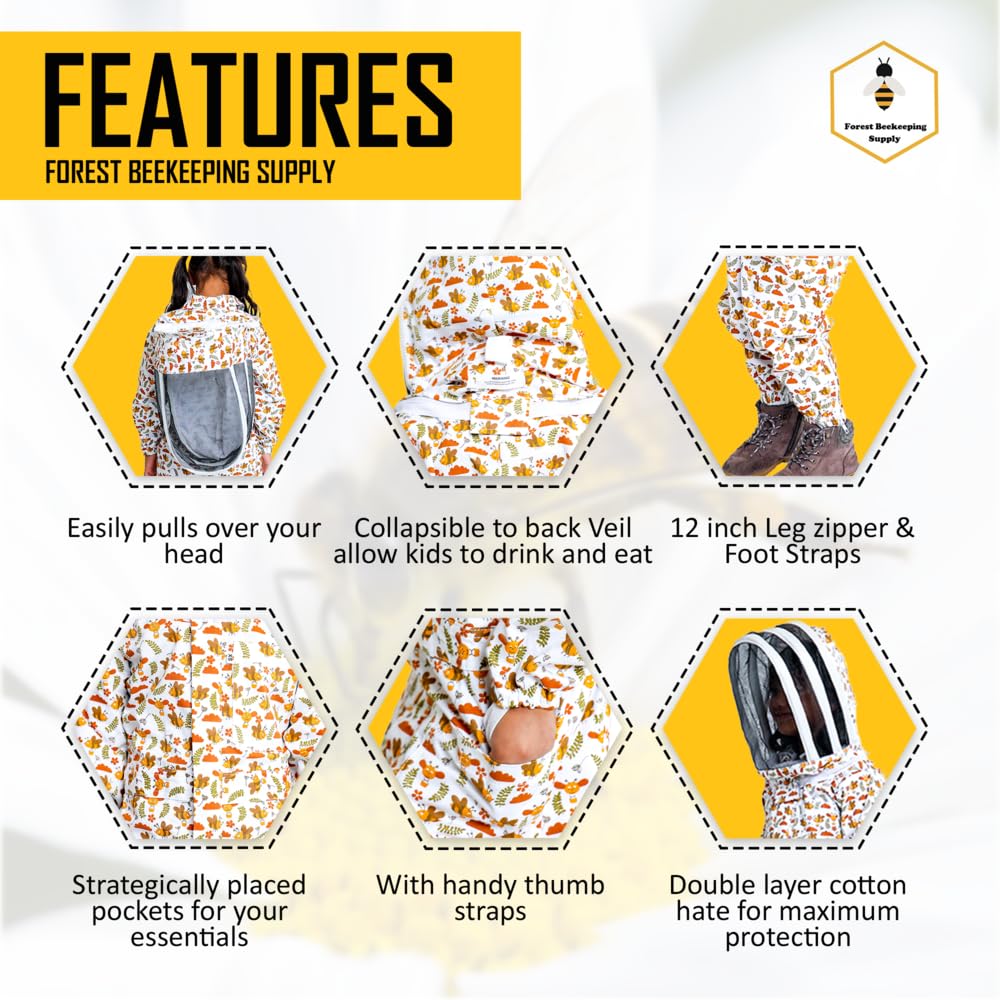 FOREST BEEKEEPING SUPPLY kid-friendly bee suit with veil hood for clear visibility during hives