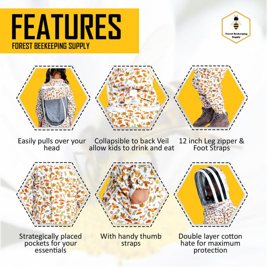 FOREST BEEKEEPING SUPPLY kid-friendly bee suit with veil hood for clear visibility during hives
