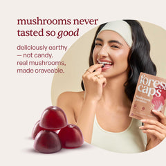 Forest Caps Mushroom Gummies fruiting body extracts displayed for premium potency