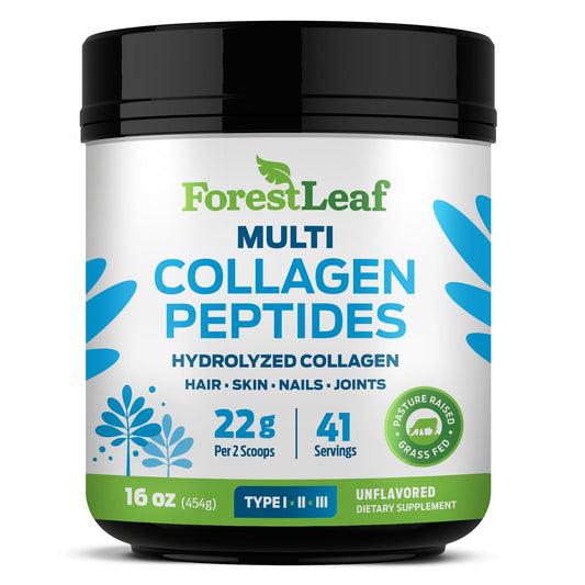 ForestLeaf Collagen Peptides bottle pour, neutral blend for daily use.