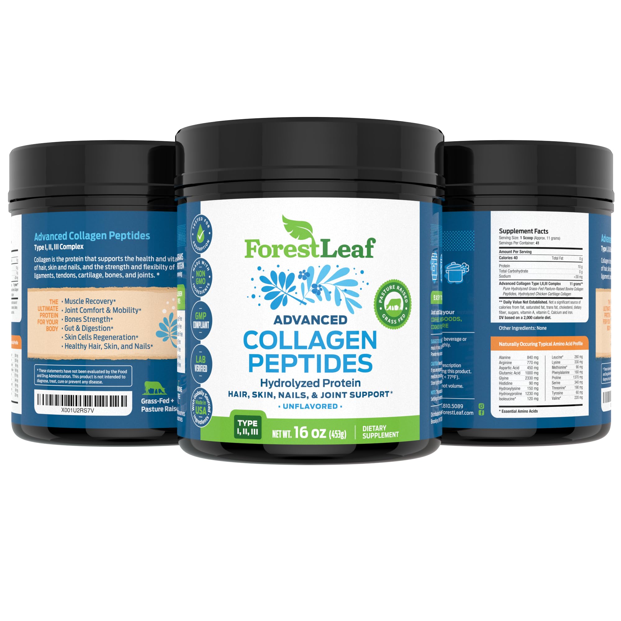 ForestLeaf Collagen Peptides pasture-sourcing image communicates grass-fed origins