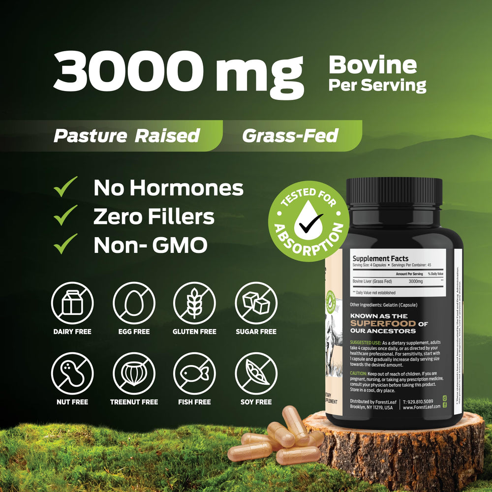 ForestLeaf five-organ blend illustration showing nutrient-dense ancestral nutrition benefits.