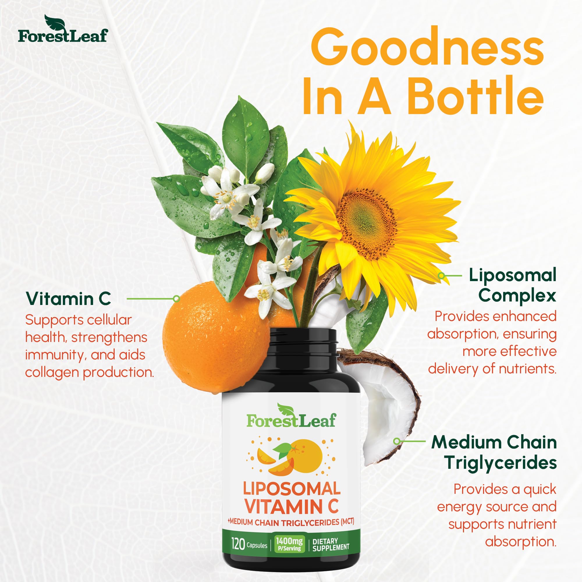 ForestLeaf liposomal vitamin C dispensed capsules ready for on-the-go use.