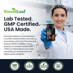 ForestLeaf NAD+ Resveratrol lab-tested seal signals third-party quality assurance