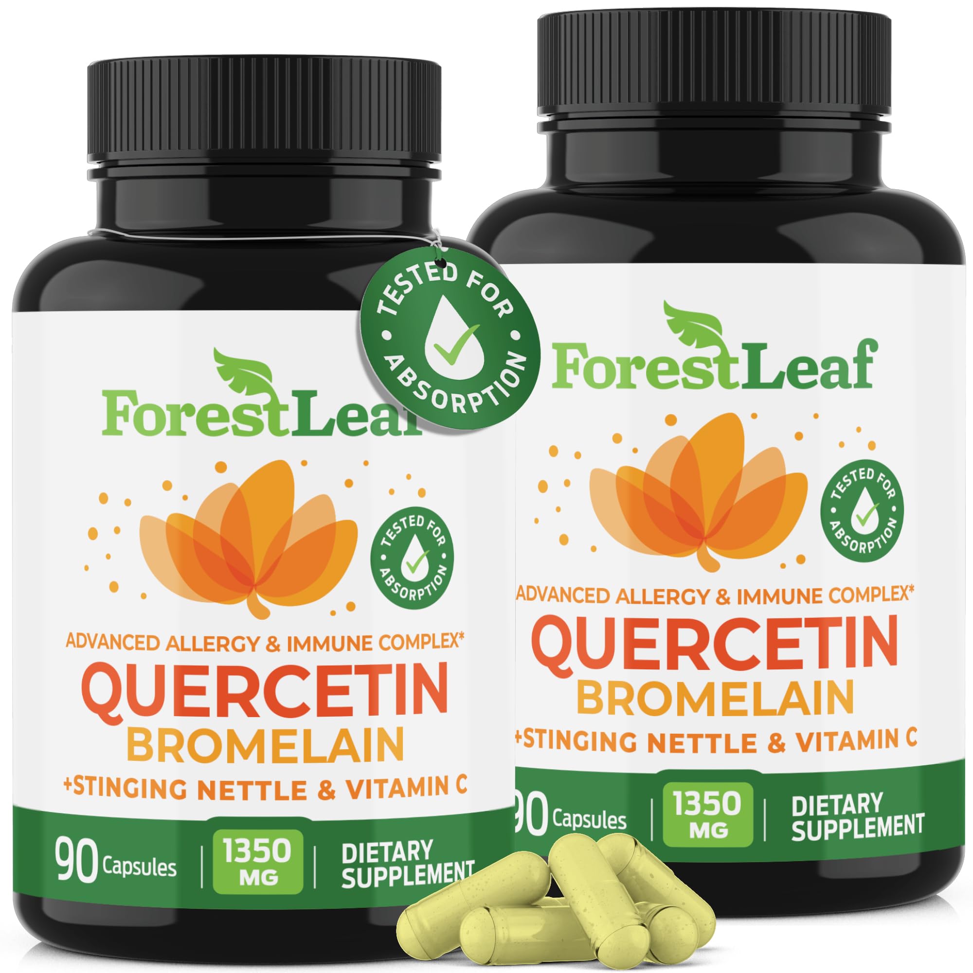 ForestLeaf Quercetin with Bromelain bottle emphasizes easy daily immune support.