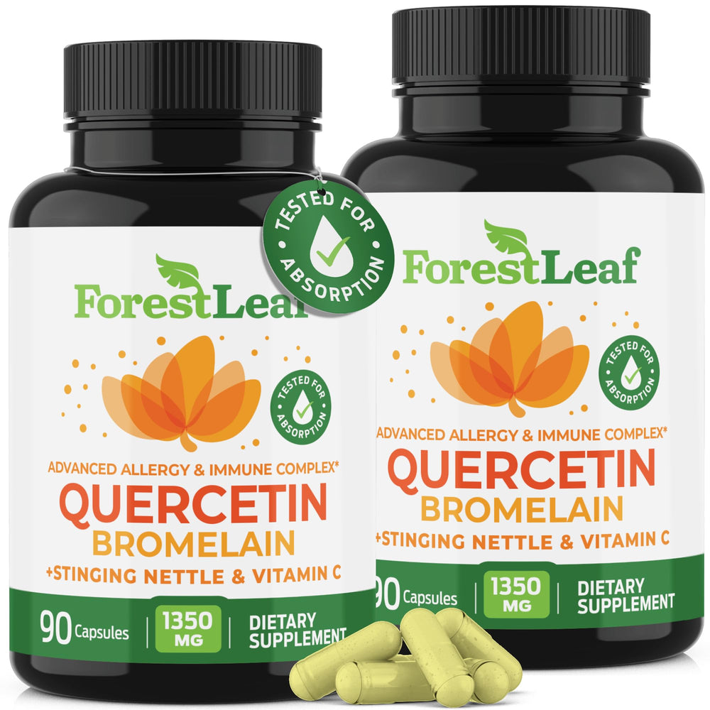 ForestLeaf Quercetin with Bromelain bottle emphasizes easy daily immune support.