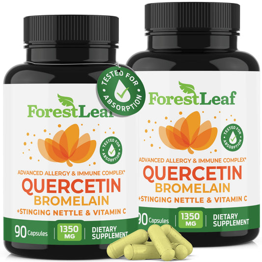 ForestLeaf Quercetin with Bromelain bottle emphasizes easy daily immune support.