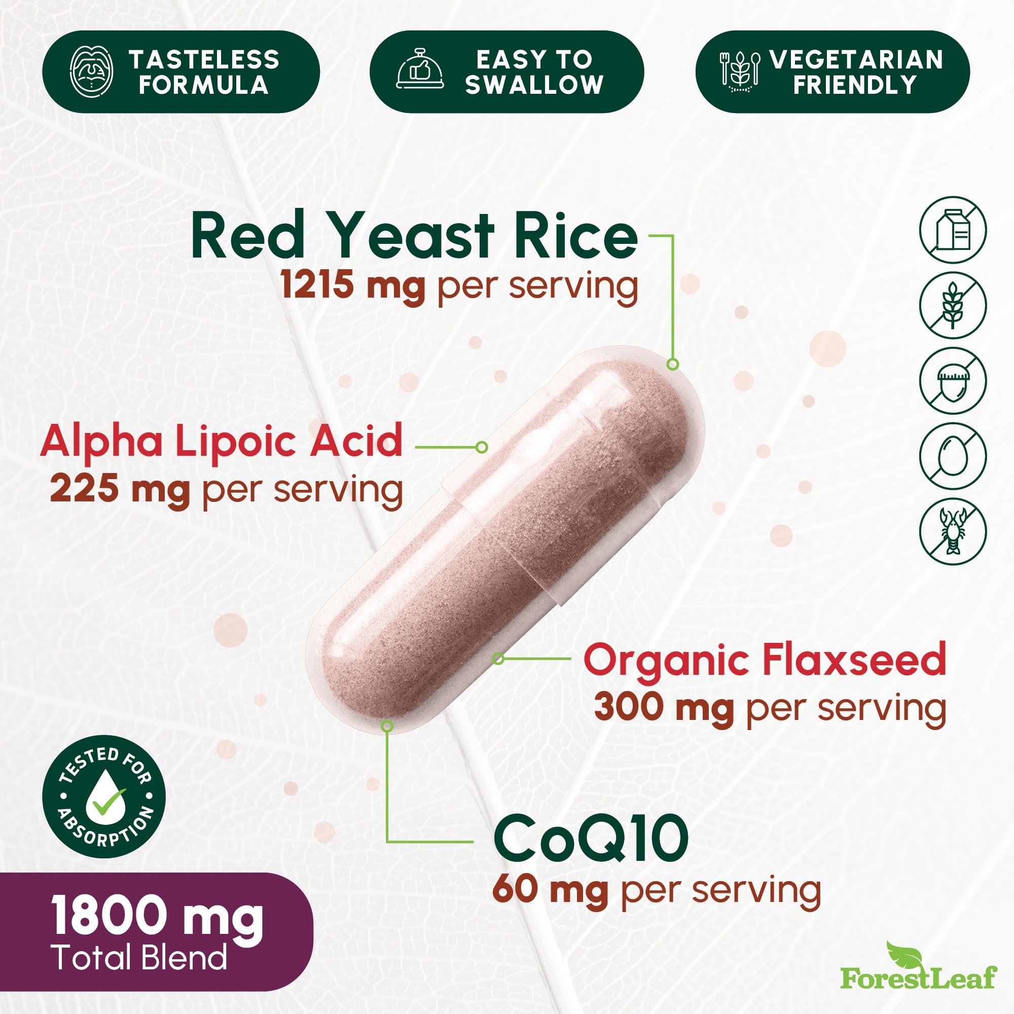 ForestLeaf Red Yeast Rice CoQ10 capsules ready for daily use.