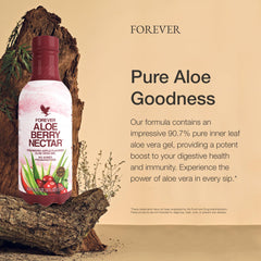 Forever Living Aloe Berry Nectar label shows no preservatives for clean drinking.
