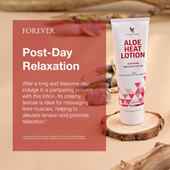 Forever Living Aloe Heat Lotion massage application demonstrates relaxing muscles.