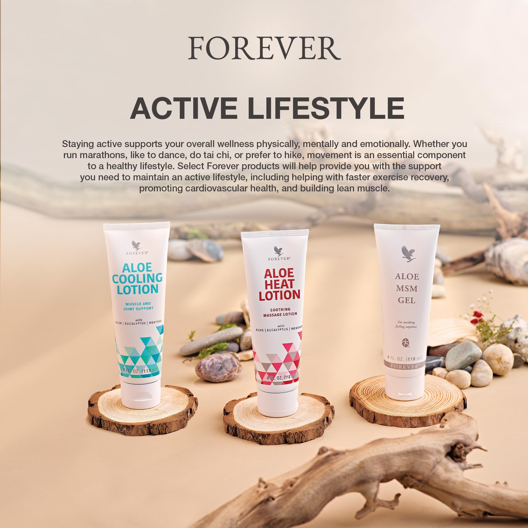 Forever Living Aloe Heat Lotion on shoulder for relief and hydration.