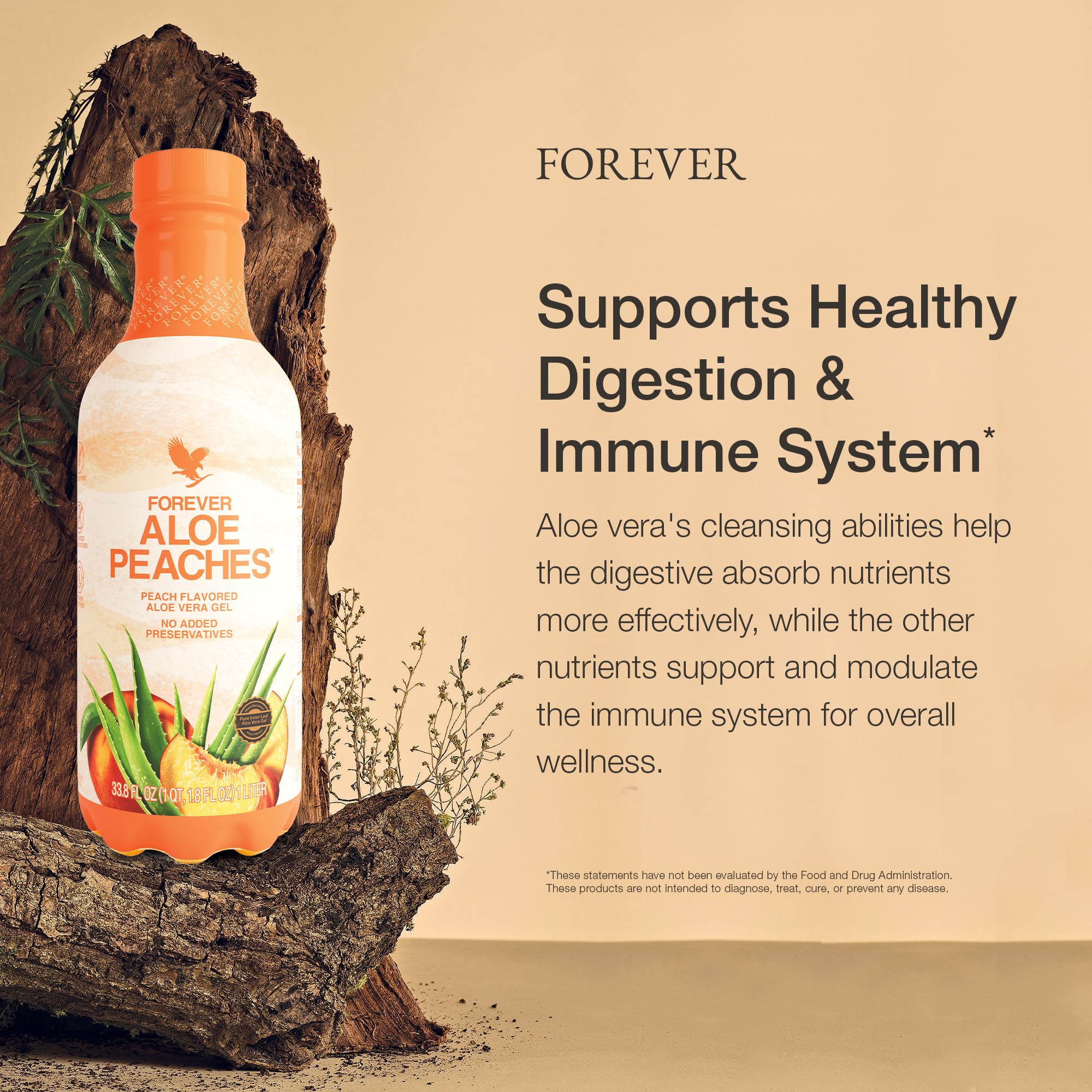 Pour Forever Living Aloe Peaches into a glass for refreshing hydration