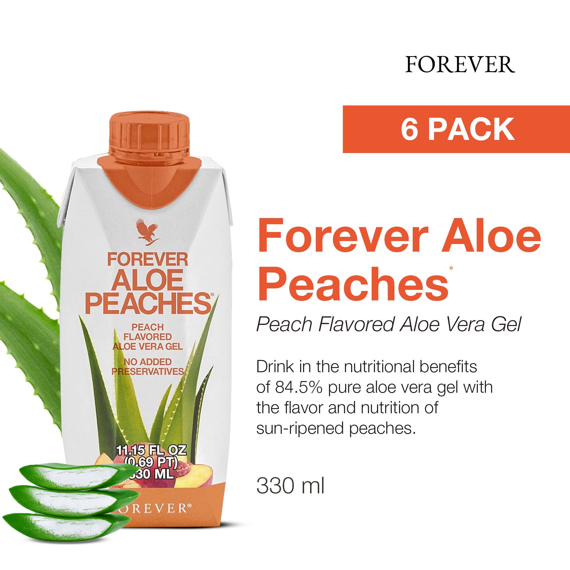 Pouring Forever Aloe Peaches into a glass highlights refreshing peach aroma