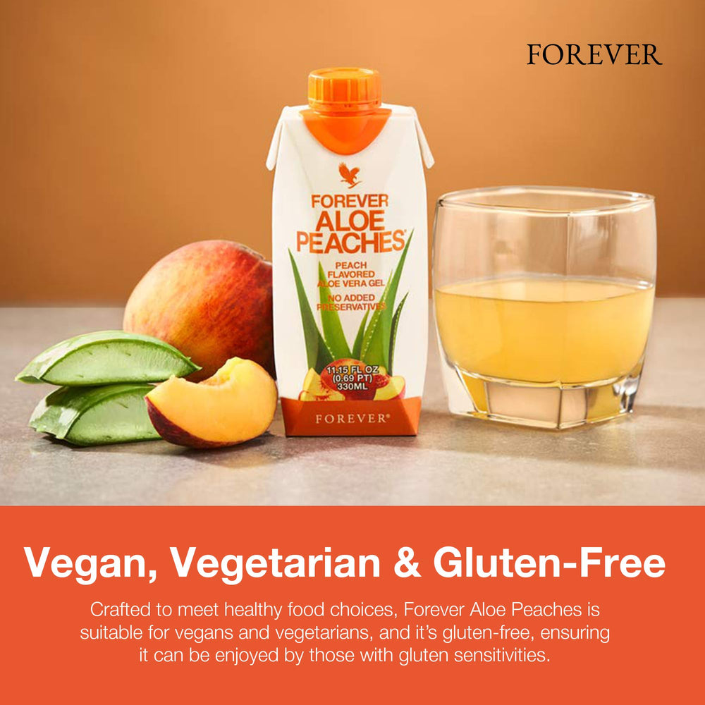 Icon indicating vegan and gluten-free in Forever Aloe Peaches packaging