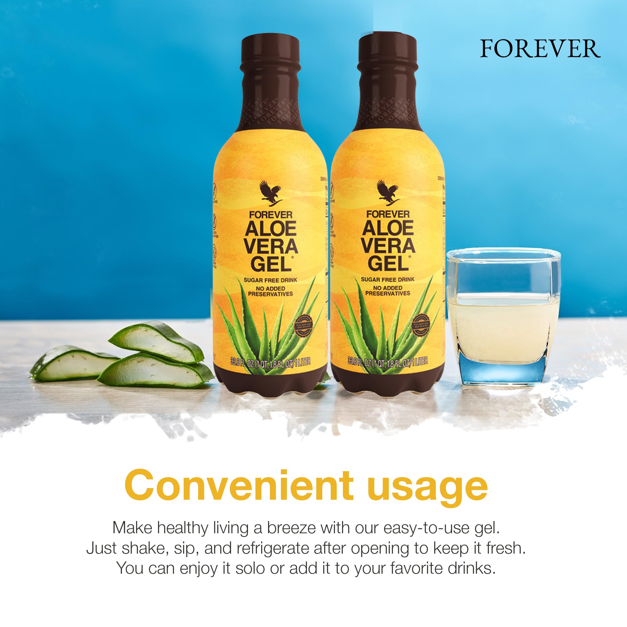 Forever Living Aloe Vera Gel easy daily usage for smoothies and beverages.
