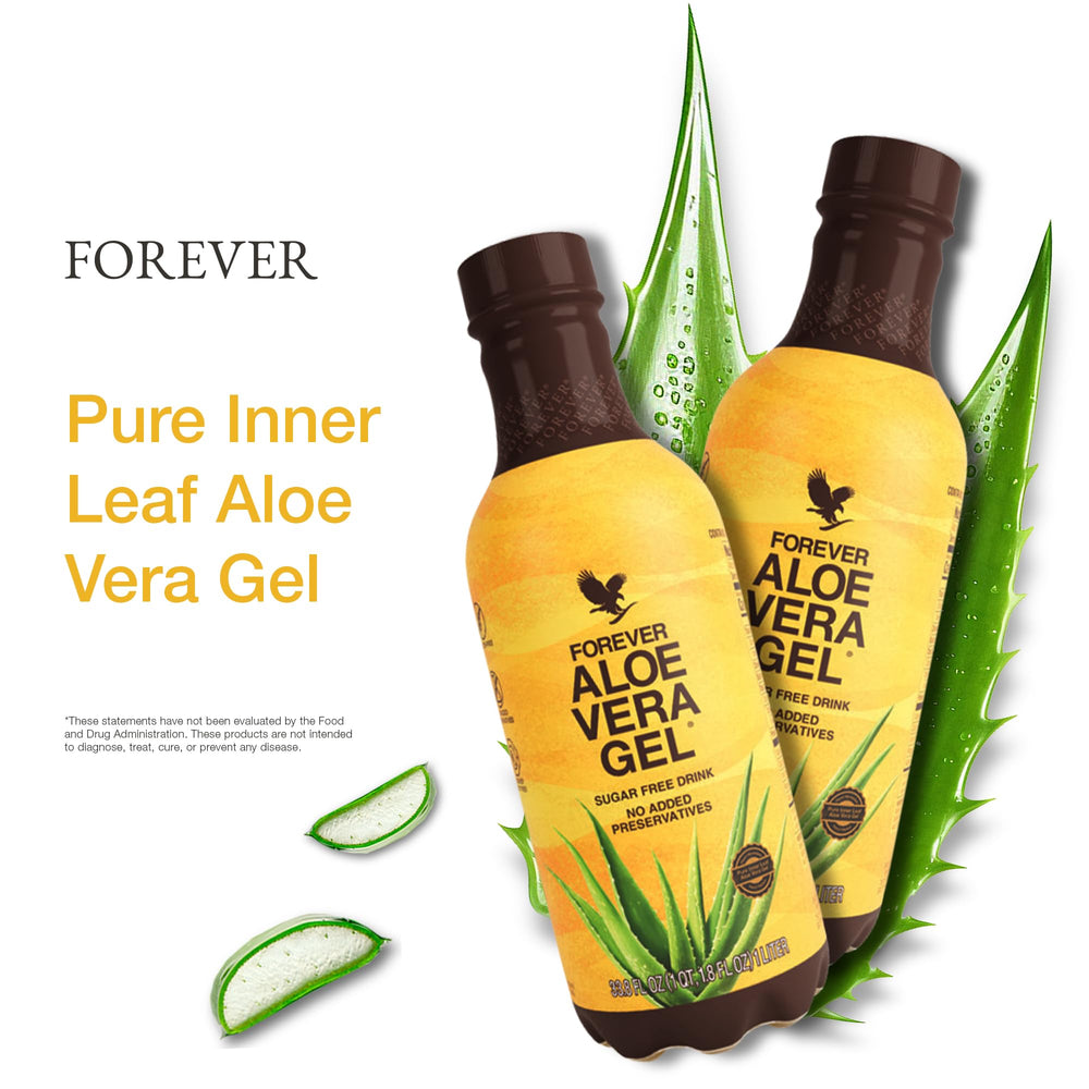 Forever Living Aloe Vera Gel stored in fridge for freshness.