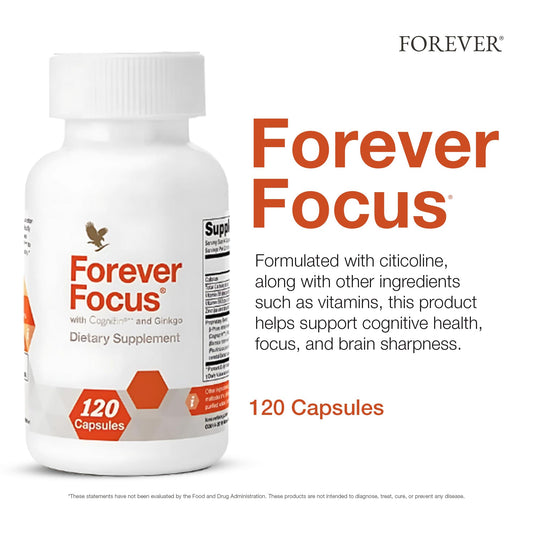 Forever Living Forever Focus bottle on desk ready for study.