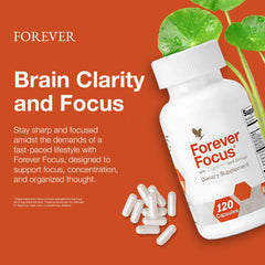 Forever Living Forever Focus capsule pour highlighting easy daily intake.