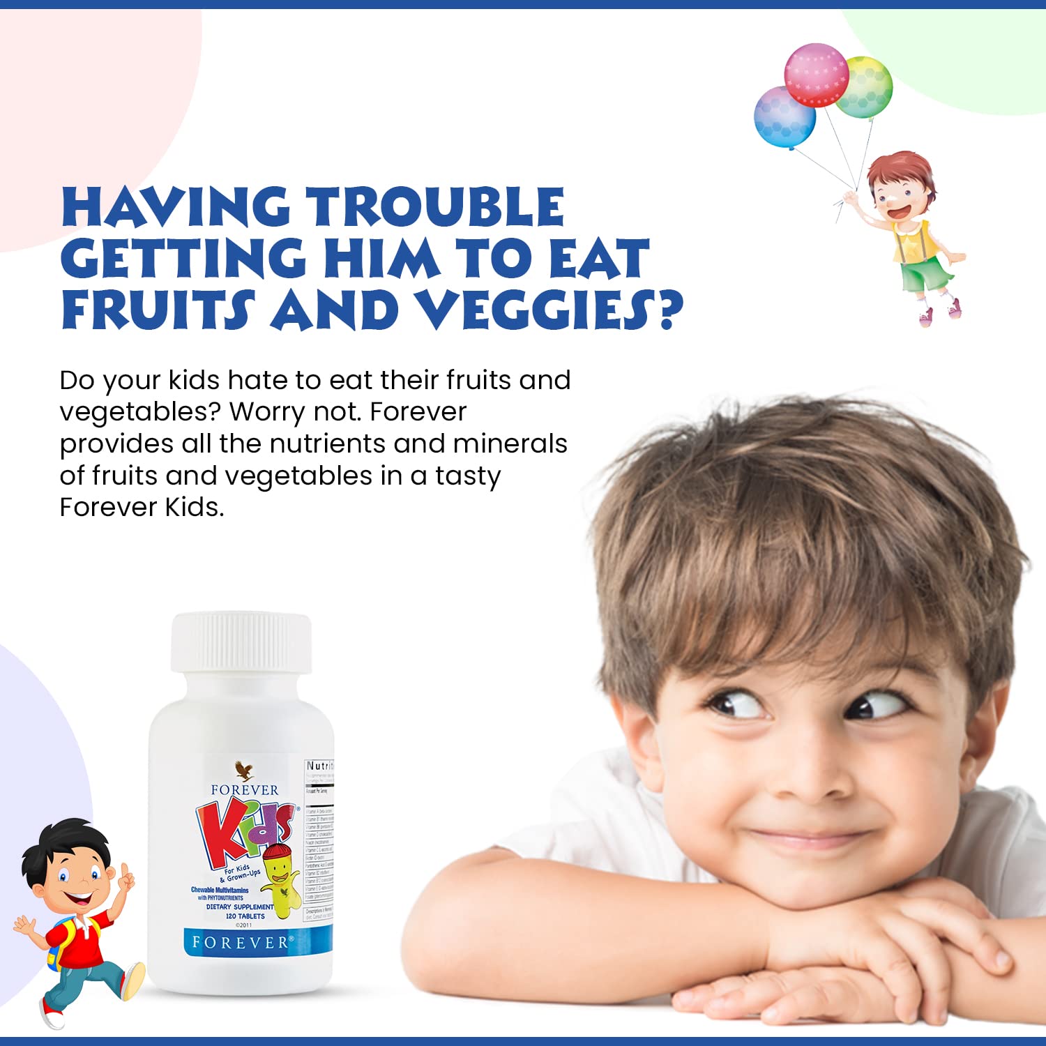 Forever Living grape-flavored chewables for kids on table during breakfast routine