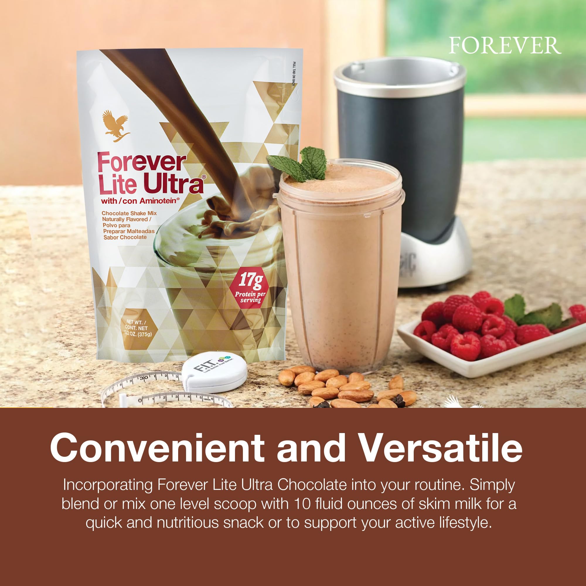 Forever Living Lite Ultra Chocolate lifestyle shot suggests on-the-go nutrition.