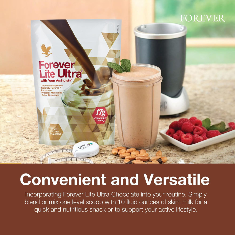 Forever Living Lite Ultra Chocolate lifestyle shot suggests on-the-go nutrition.